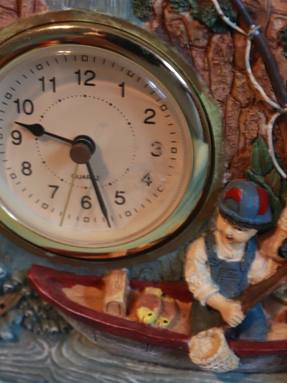Fishing Theme Resin Quartz Desk Shelf Clock Fisherman Cabin Lodge Decor